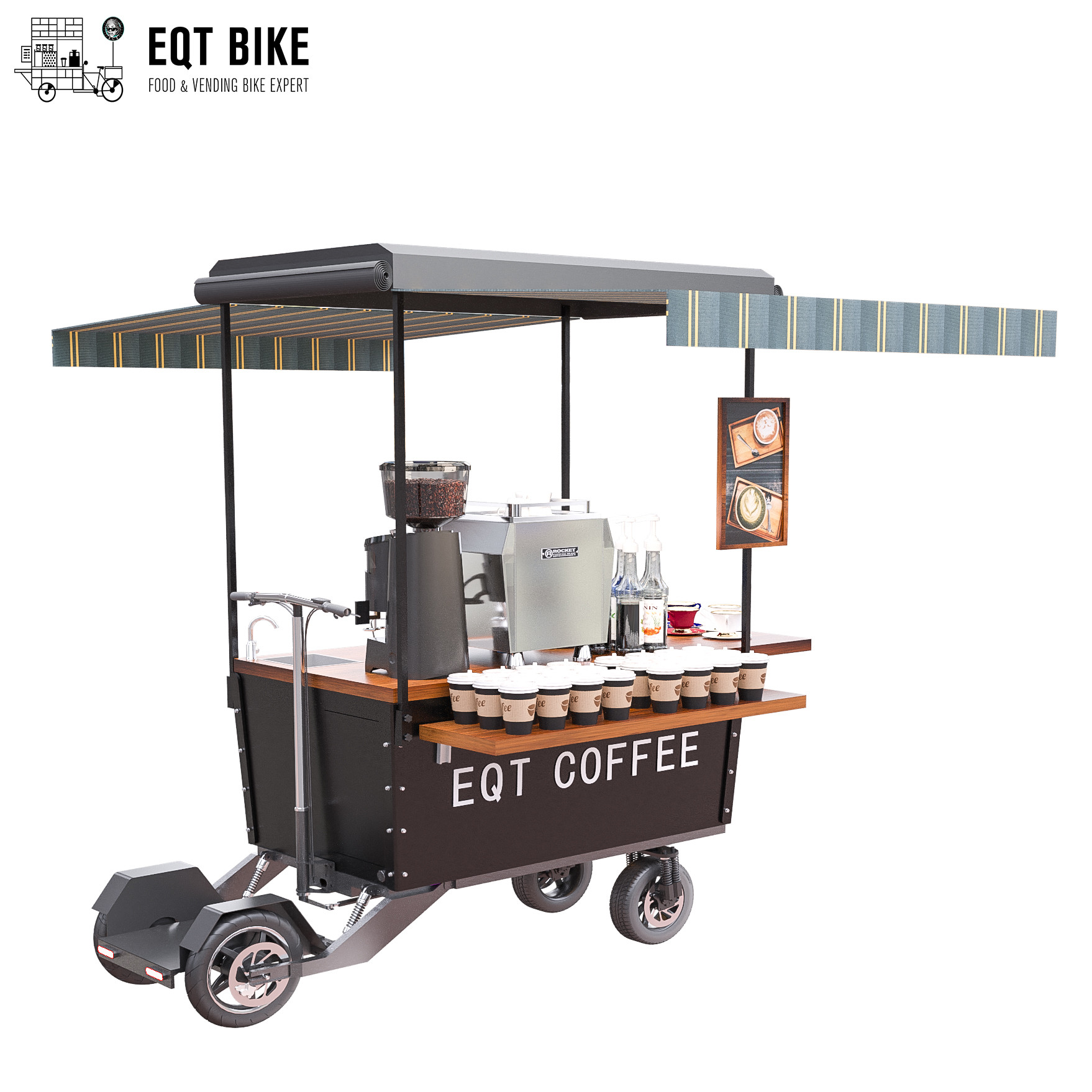 Không thấm nước Xe đạp cà phê bán hàng tự động trên đường phố với phanh đĩa